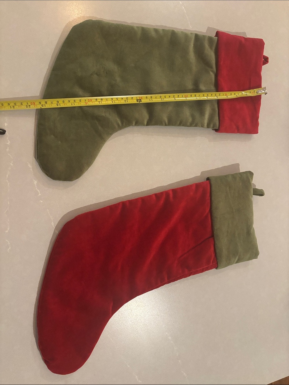 Pottery Barn Red and Olive Velvet Holiday Stockings - Set of 2